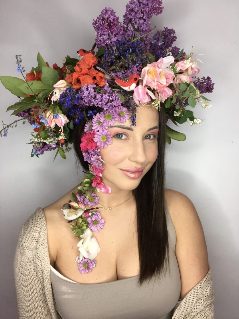 floral makeup, makijaż z użyciem żywych kwiatów